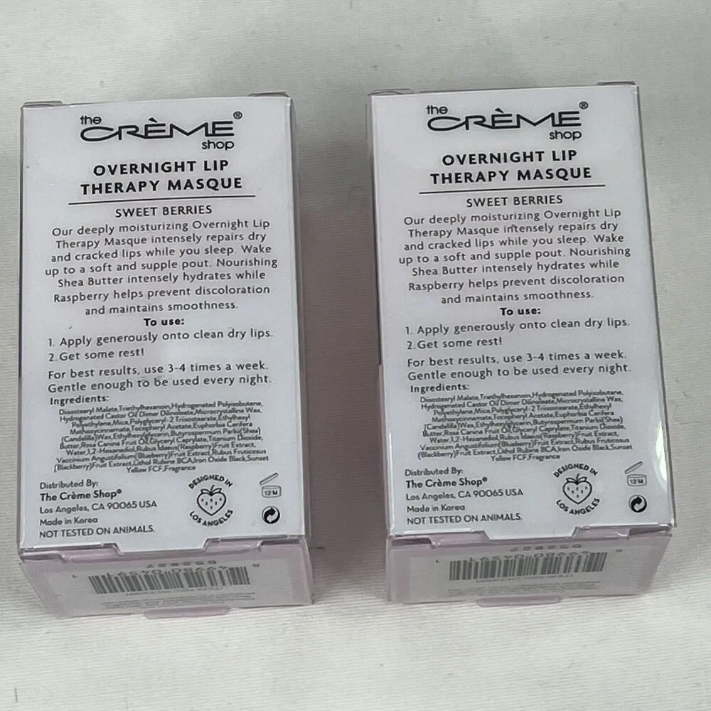 Lot of 2 The Creme Shop Overnight Lip Therapy Masque Sweet Berries 0.67 oz NEW